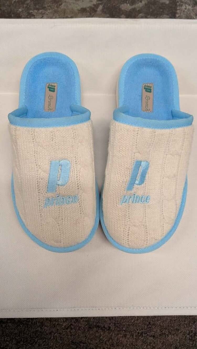 Limited Edition Prince x Brunch Essential Cable-Knit Slippers Open Back Blue Wom